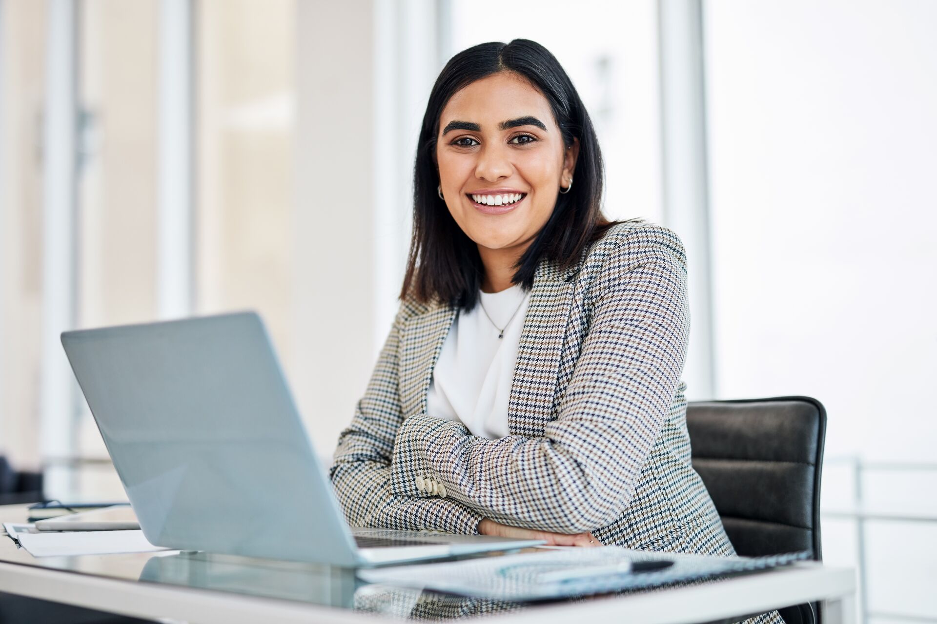 woman sitting at desk