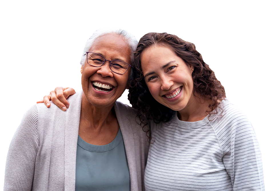 Young woman with arm around  elderly woman 