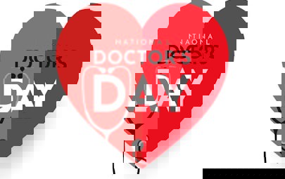 Red heart with a stethoscope and National Doctor's Day written in it. Red heart with a stethoscope and National Doctor's Day written in it.