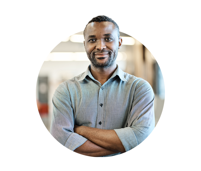 Male school therapist with folded arms