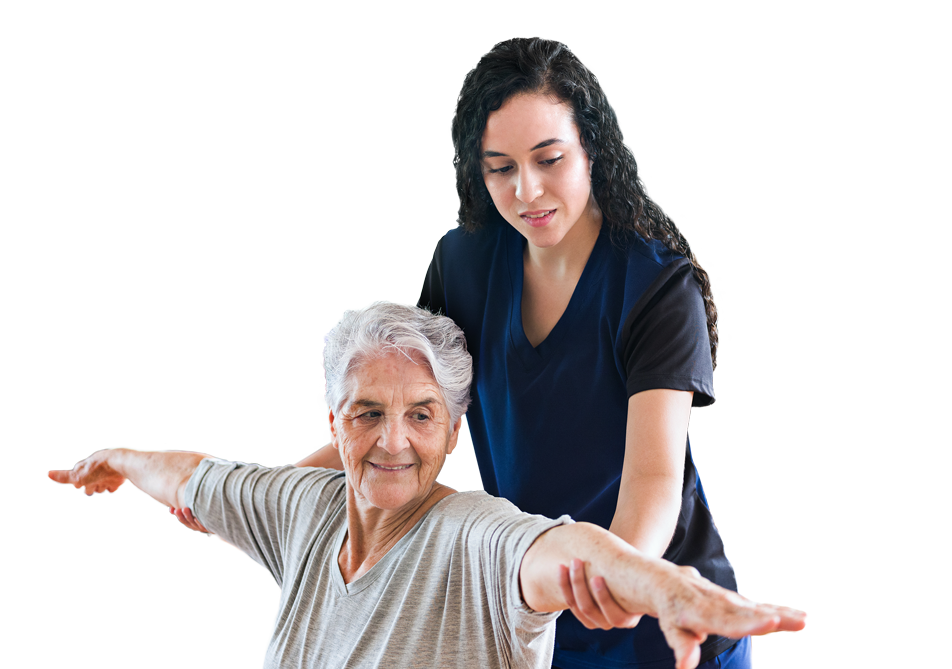 Physical therapist working with elderly patient
