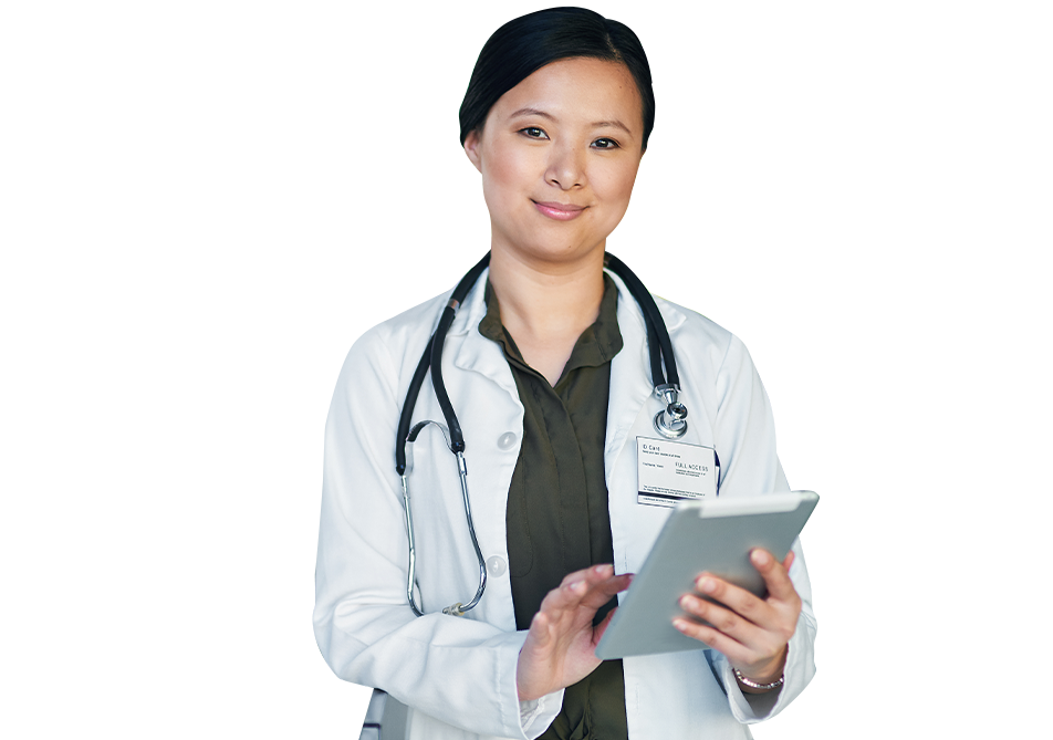 Female physician with tablet computer